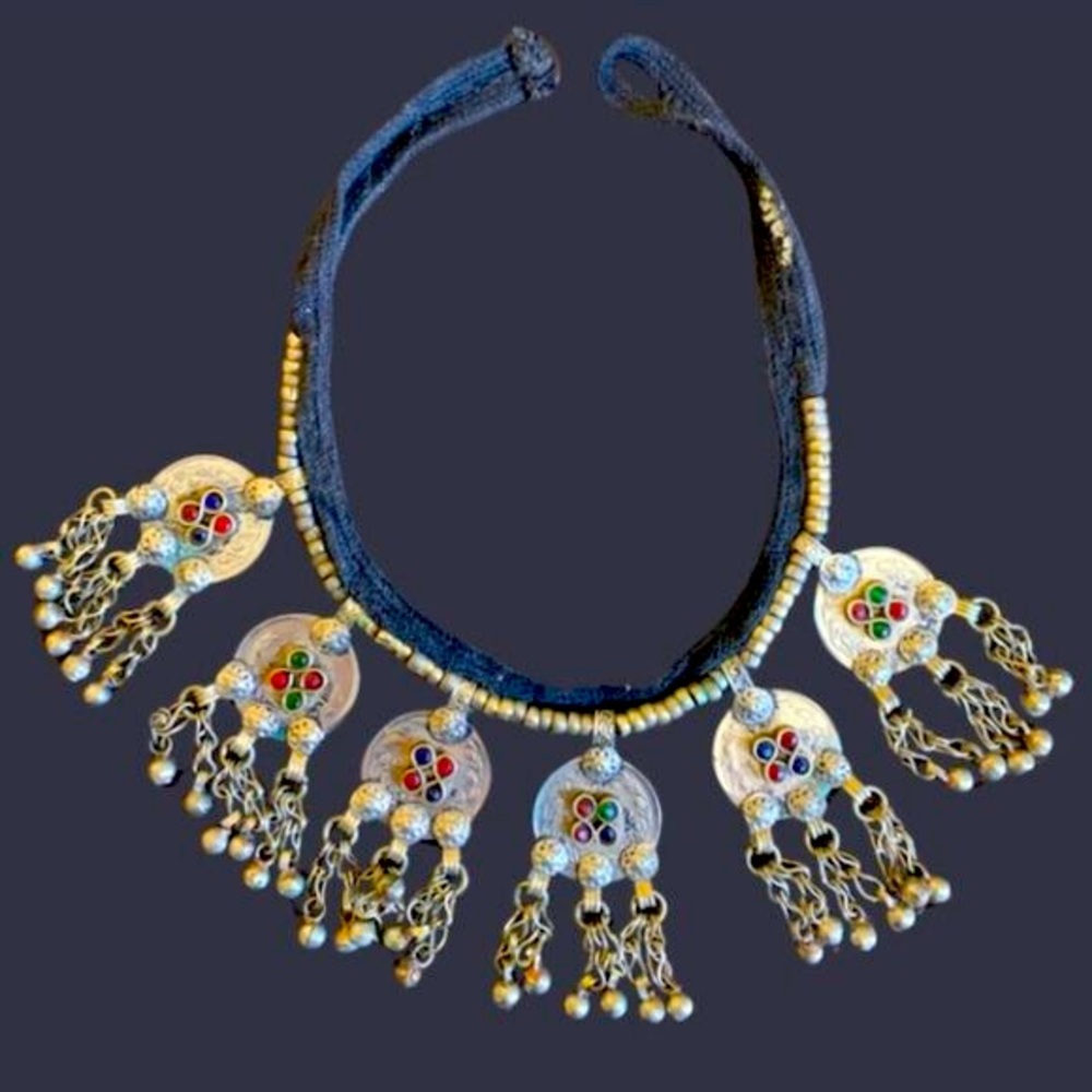 Vintage Tribal Banjara Coin And Gem Choker Necklace